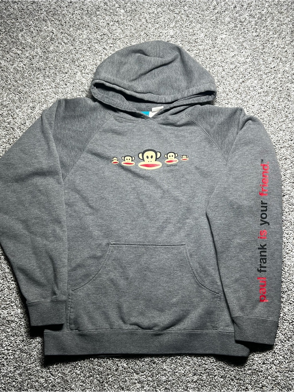 Y2K Paul Frank Gray Pullover Hoodie with Monkey Motif